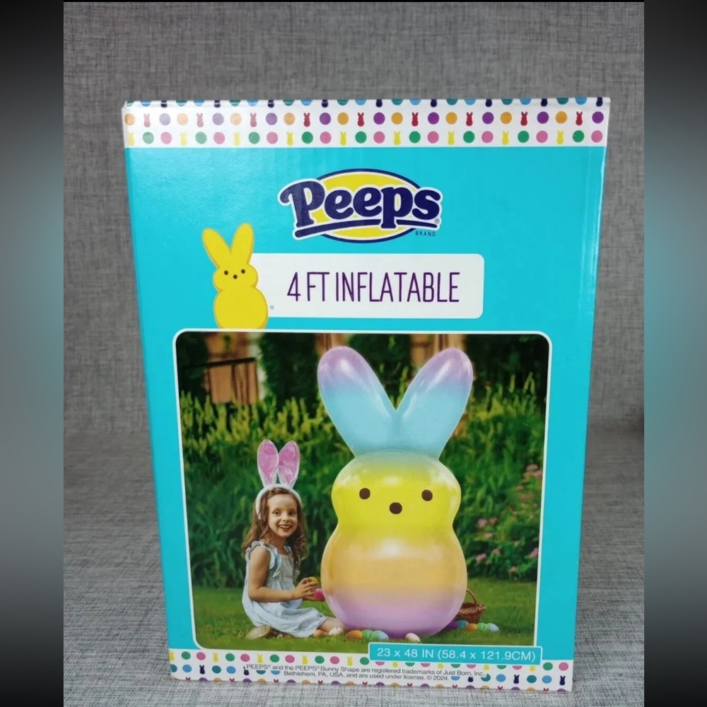 PEEPS 4 FT INFLATABLE TIE-DYE Rainbow MULTICOLOR BUNNY 48"×23" NEW